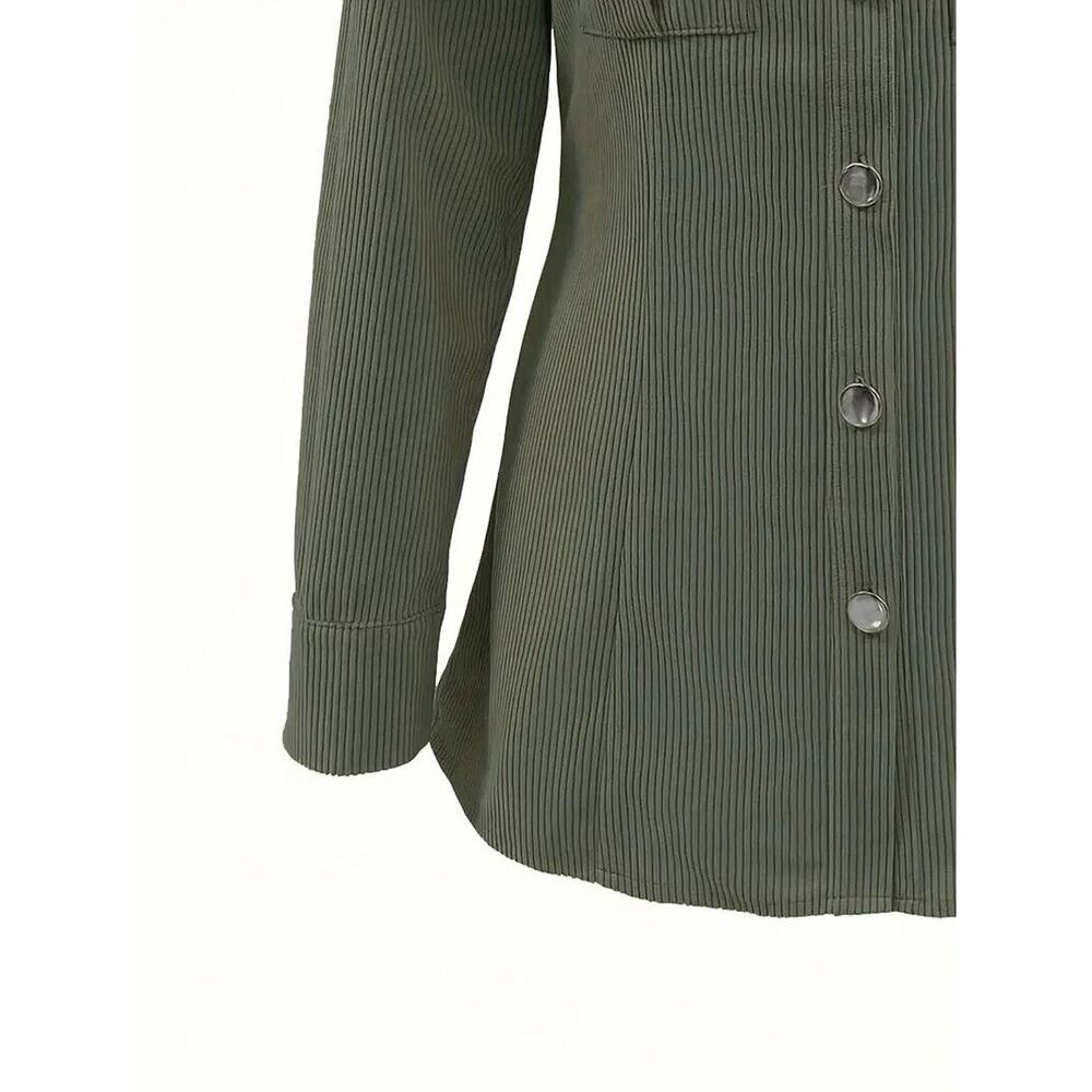 NEW Corduroy Shirt Women's XL Army Green Button Down Casual Pockets Oversized - Picture 4 of 6